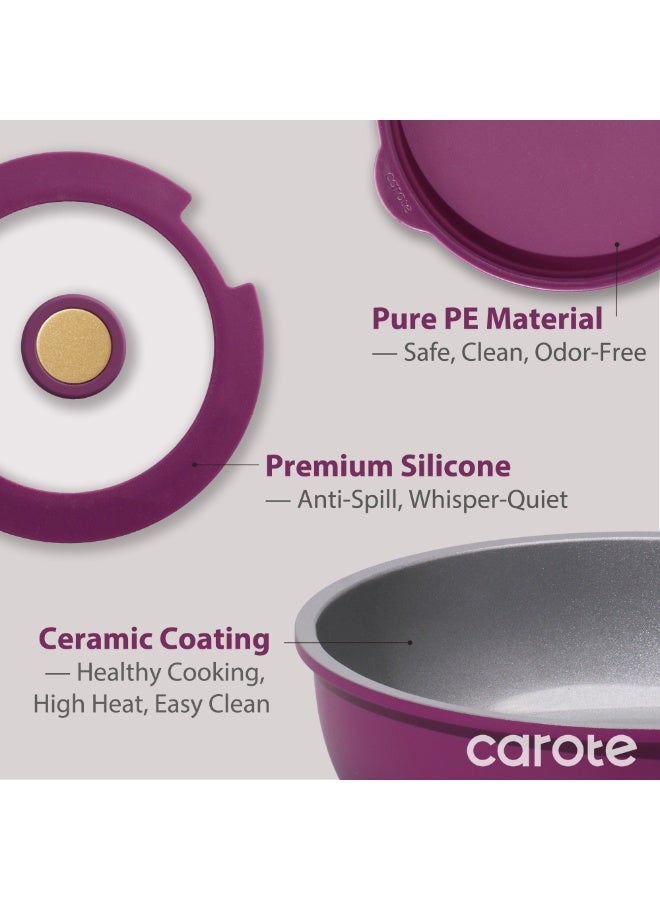 Carote 21-Piece Ceramic Cookware Set with Detachable Handle, Stackable Pots & Pans with Lids, PFAS-Free Nonstick Healthy Cooking Set, All Kitchen Stovetop Compatible, Dishwasher Safe (Purple) - Image 4
